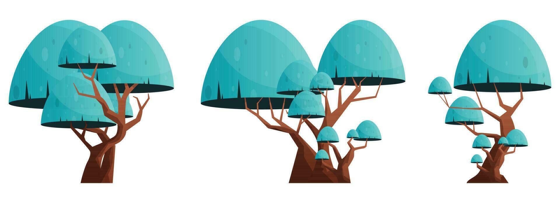 vistoso dibujos animados árbol colección aislado en blanco. bosque arboles vector ilustración