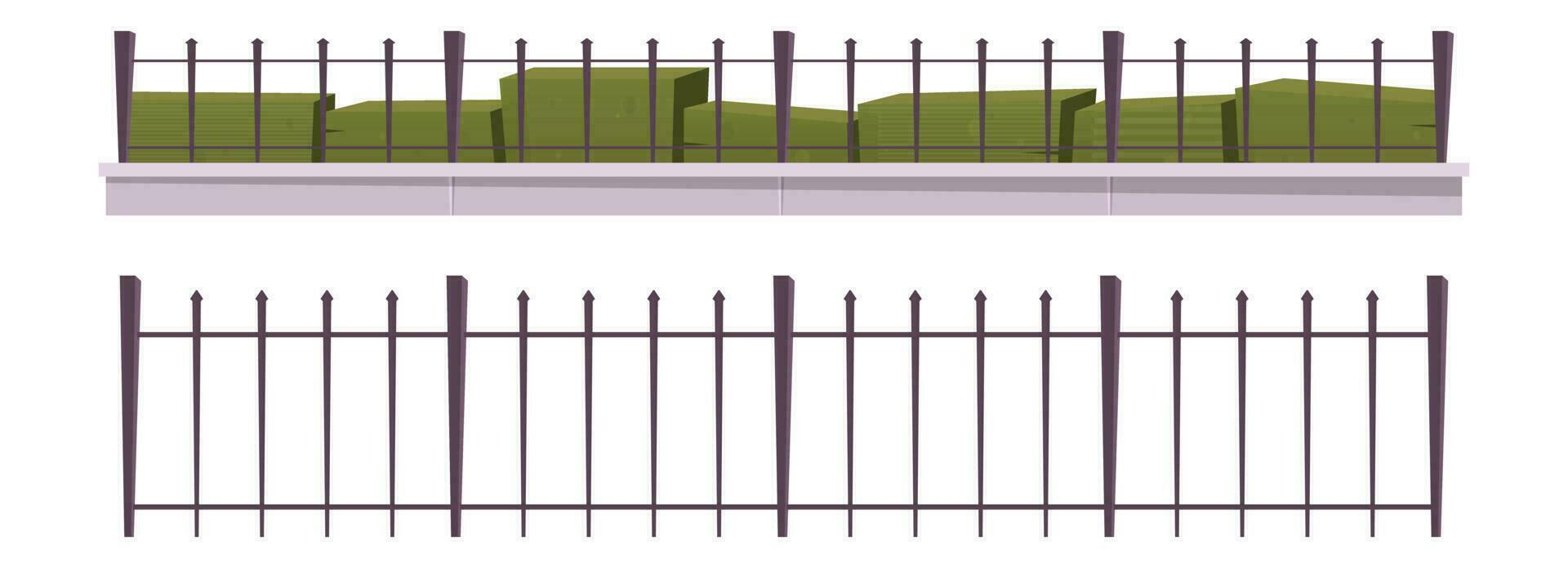 Cartoon metal fence collection vector illustration isolated on white