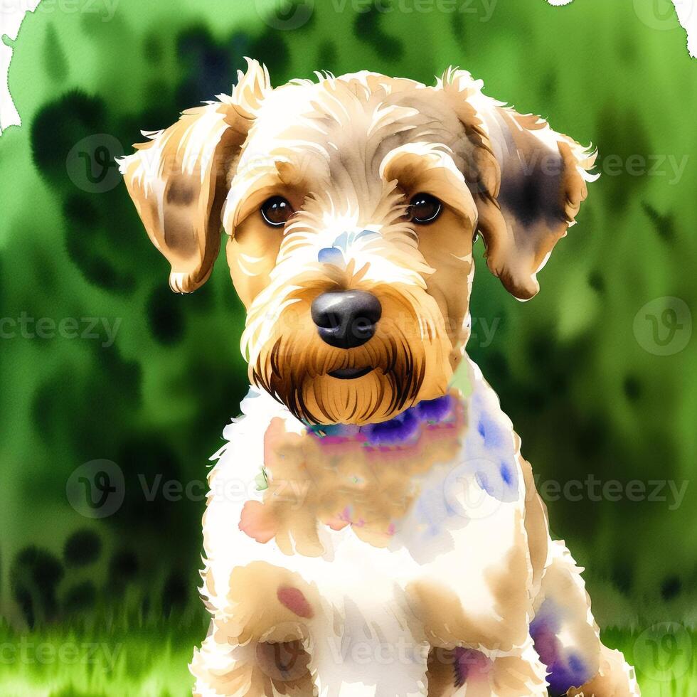A beautiful Airedale Terrier dog. Watercolor painting. Dynamic Elegance. photo