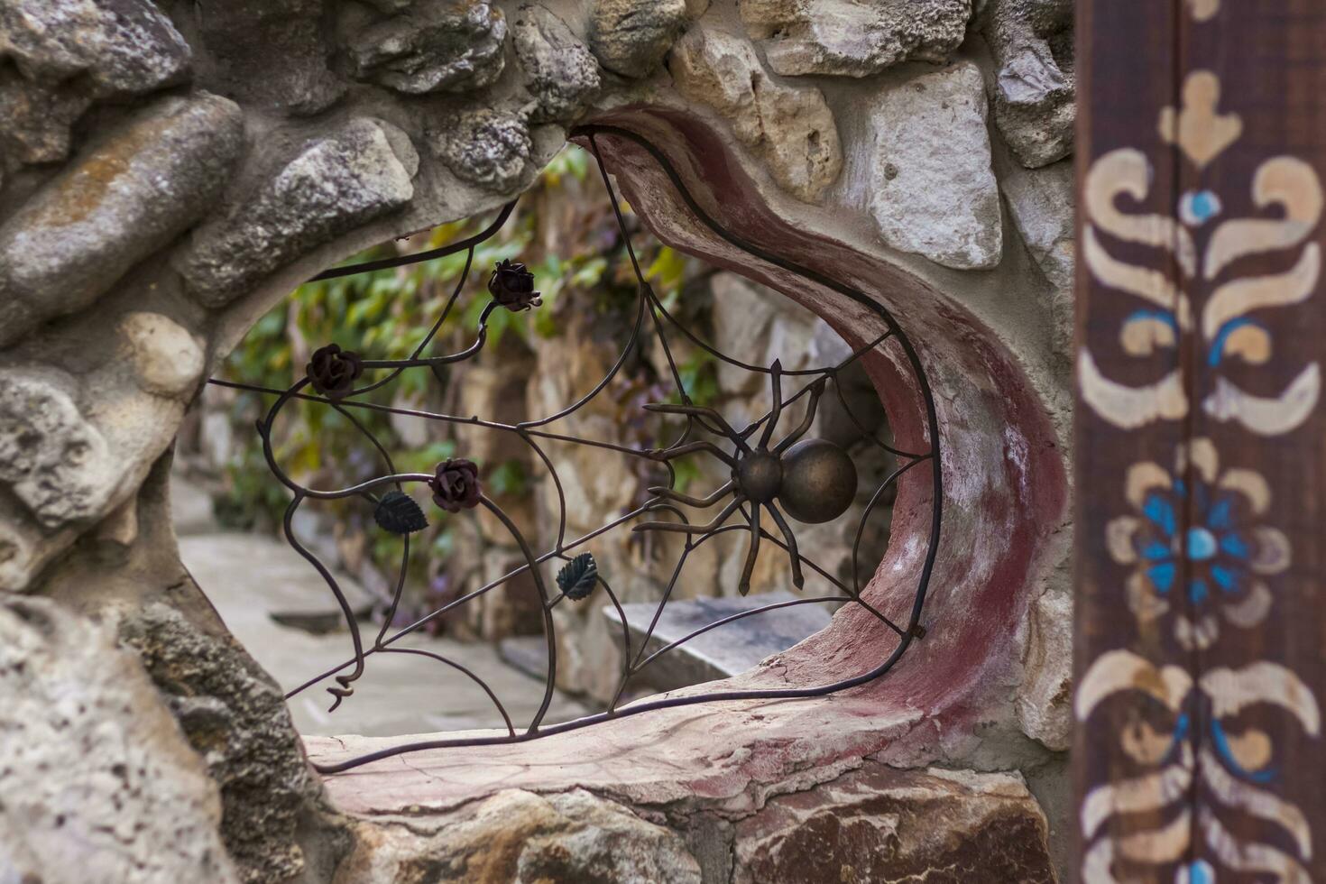 Architectural elements of the wall. Close-up background. A metal element. photo