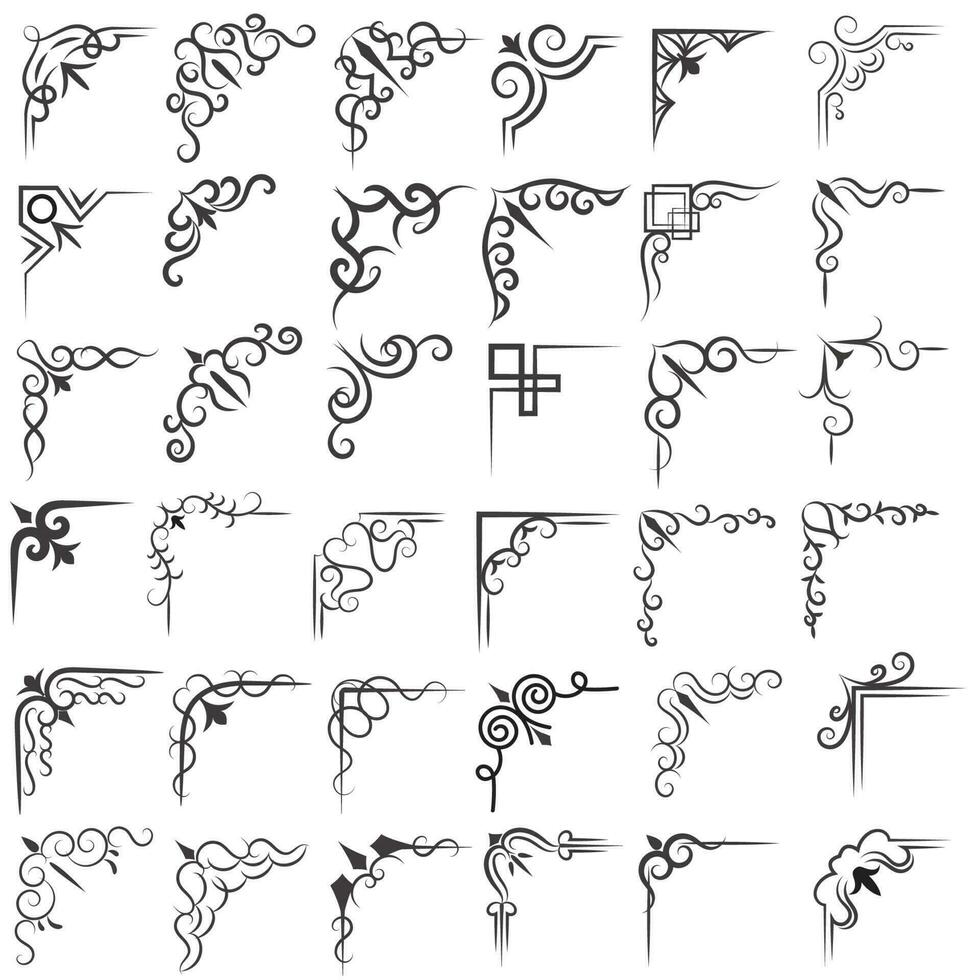 Vector illustration of decorative corner frame set. Set Hand Draw of Corners Different Shapes Flower Decoration Vector Design Doodle Sketch Style For Wedding And Banner