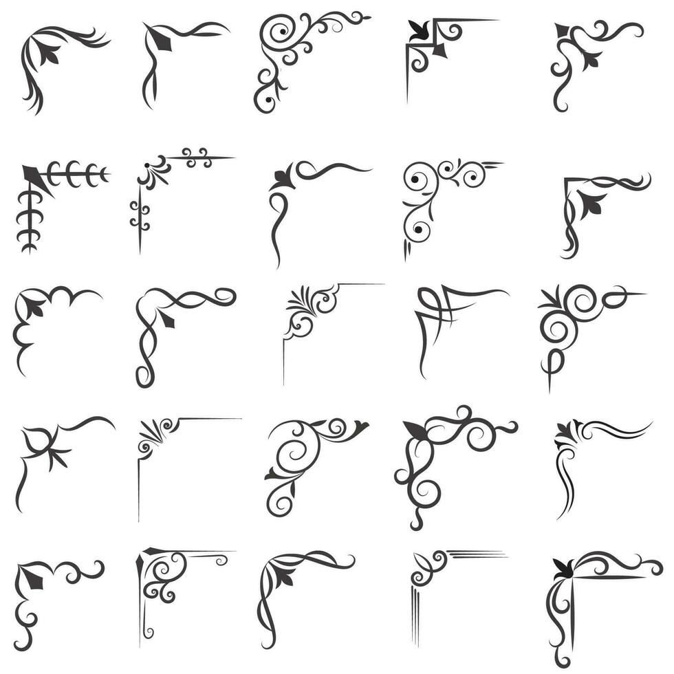 Vector illustration of decorative corner frame set. Set Hand Draw of Corners Different Shapes Flower Decoration Vector Design Doodle Sketch Style For Wedding And Banner