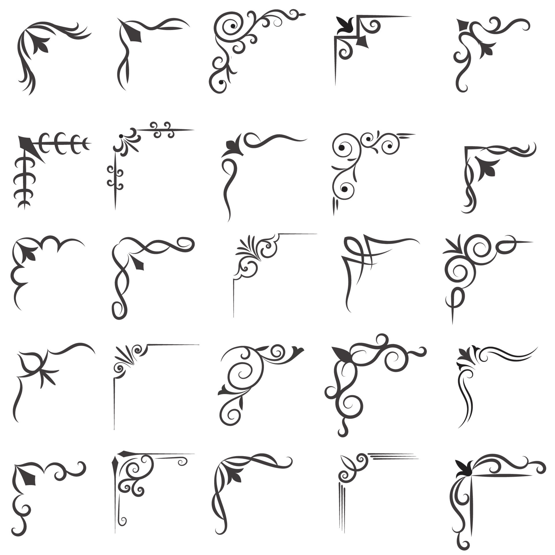 Vector illustration of decorative corner frame set. Set Hand Draw of