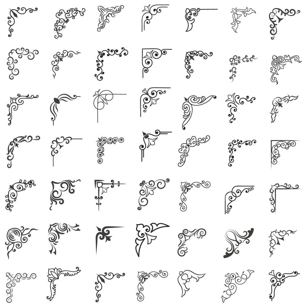 Vector illustration of decorative corner frame set. Set Hand Draw of Corners Different Shapes Flower Decoration Vector Design Doodle Sketch Style For Wedding And Banner