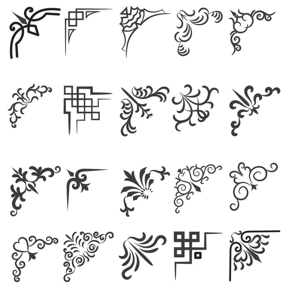 Vector illustration of decorative corner frame set. Set Hand Draw of Corners Different Shapes Flower Decoration Vector Design Doodle Sketch Style For Wedding And Banner