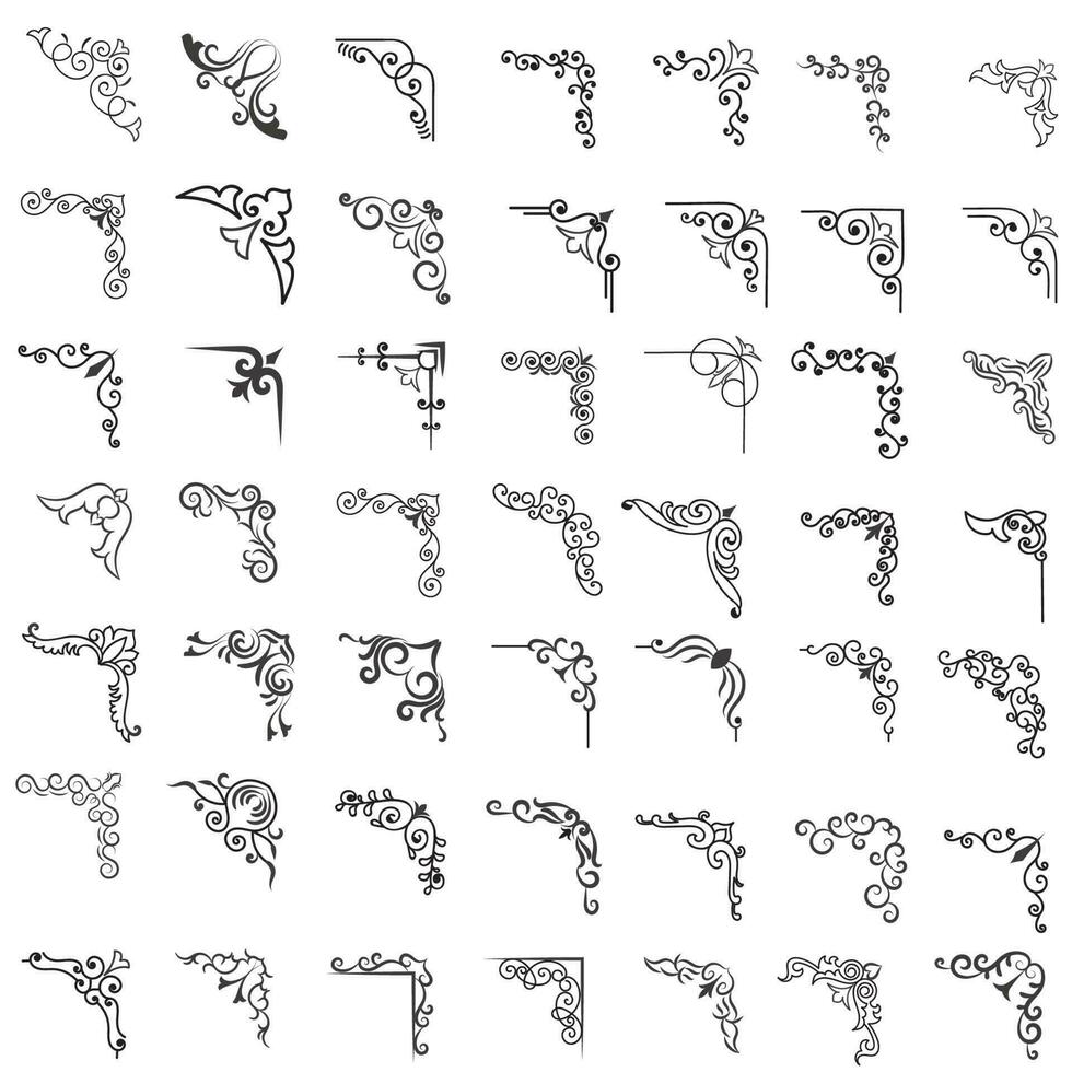 Vector illustration of decorative corner frame set. Set Hand Draw of Corners Different Shapes Flower Decoration Vector Design Doodle Sketch Style For Wedding And Banner