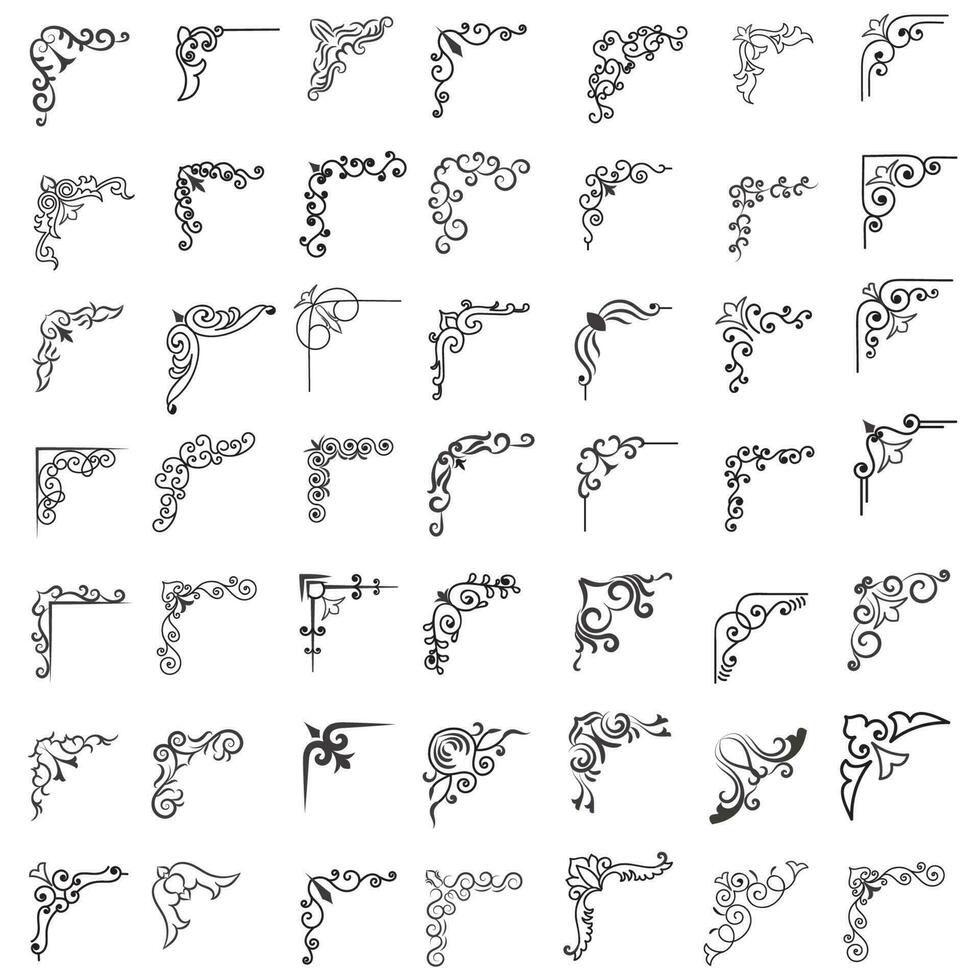 Vector illustration of decorative corner frame set. Set Hand Draw of Corners Different Shapes Flower Decoration Vector Design Doodle Sketch Style For Wedding And Banner