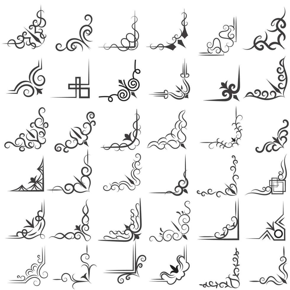 Vector illustration of decorative corner frame set. Set Hand Draw of Corners Different Shapes Flower Decoration Vector Design Doodle Sketch Style For Wedding And Banner