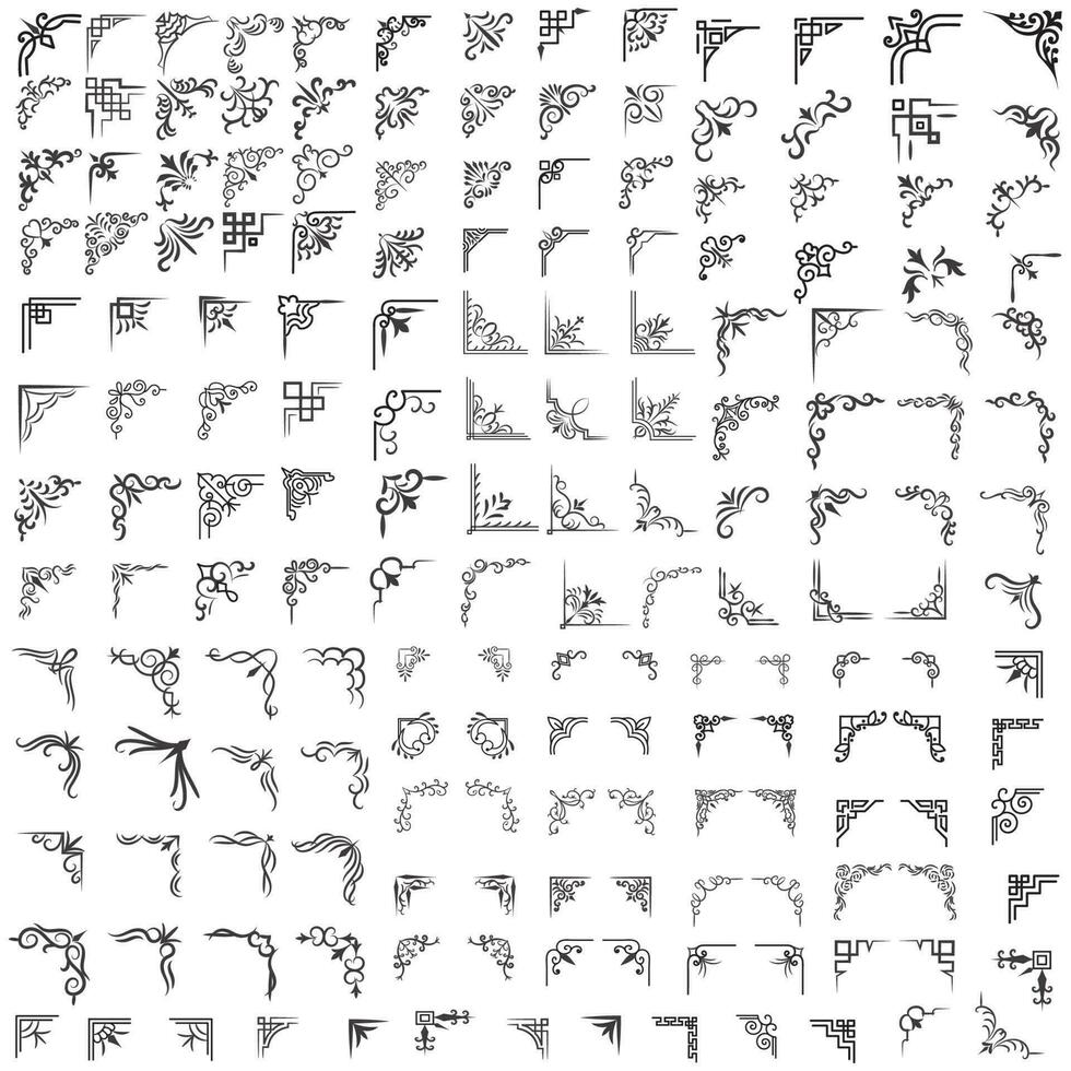 Vector illustration of decorative corner frame set. Set Hand Draw of Corners Different Shapes Flower Decoration Vector Design Doodle Sketch Style For Wedding And Banner