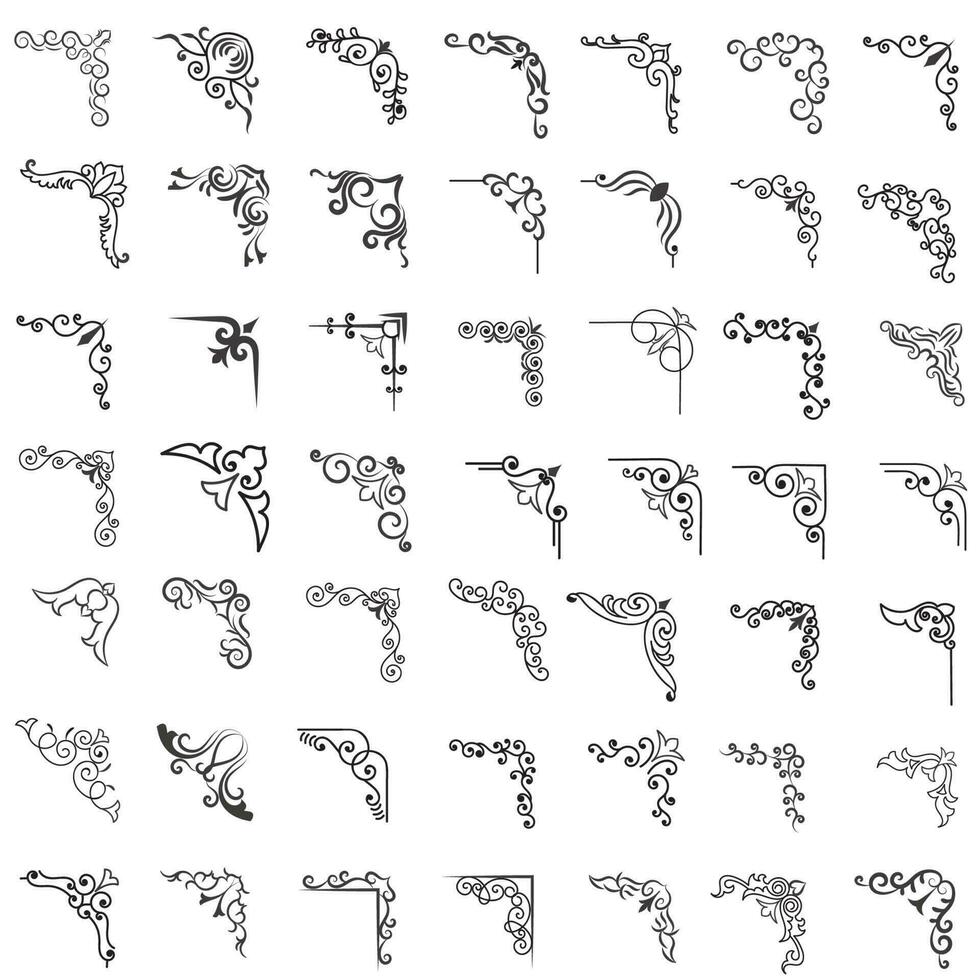 Vector illustration of decorative corner frame set. Set Hand Draw of Corners Different Shapes Flower Decoration Vector Design Doodle Sketch Style For Wedding And Banner