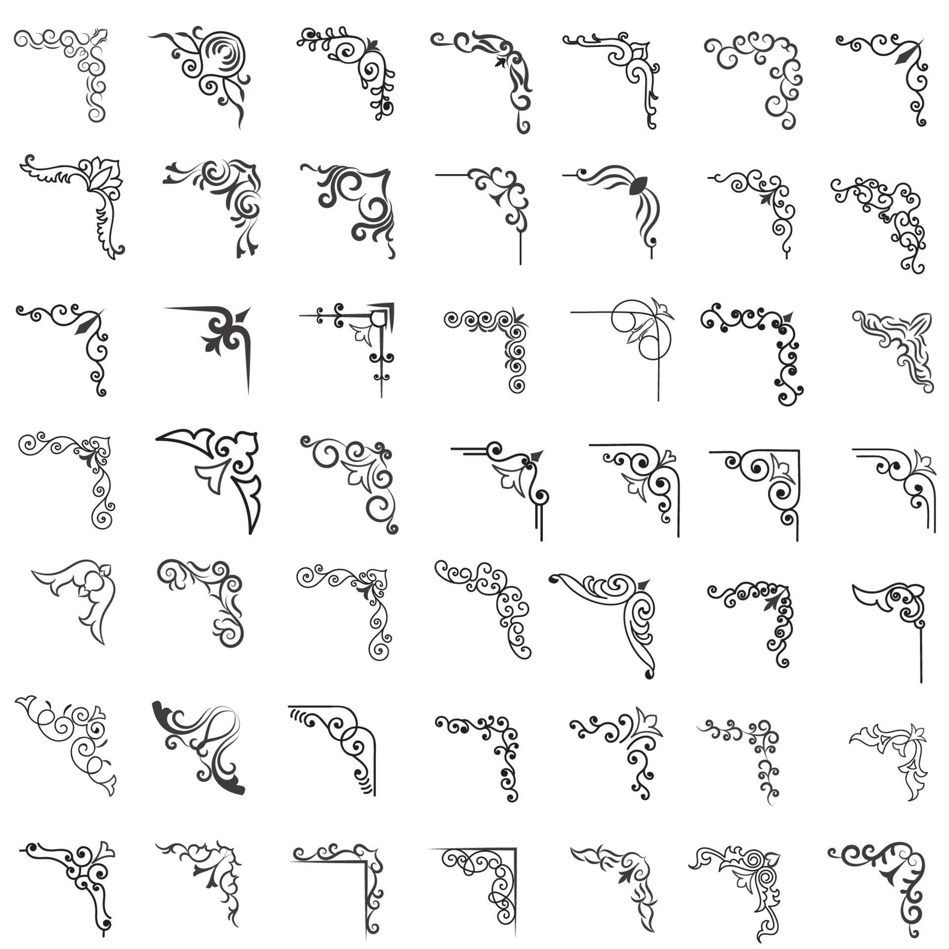 Vector illustration of decorative corner frame set. Set Hand Draw of
