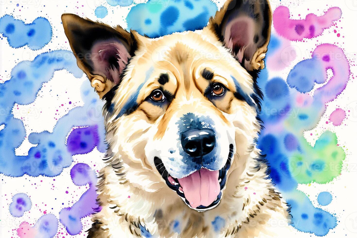 Watercolor painting of the Noble German Shepherd. A Versatile and Loyal Working Companion. photo
