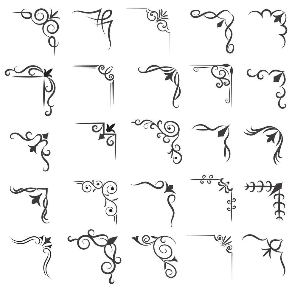 Vector illustration of decorative corner frame set. Set Hand Draw of Corners Different Shapes Flower Decoration Vector Design Doodle Sketch Style For Wedding And Banner