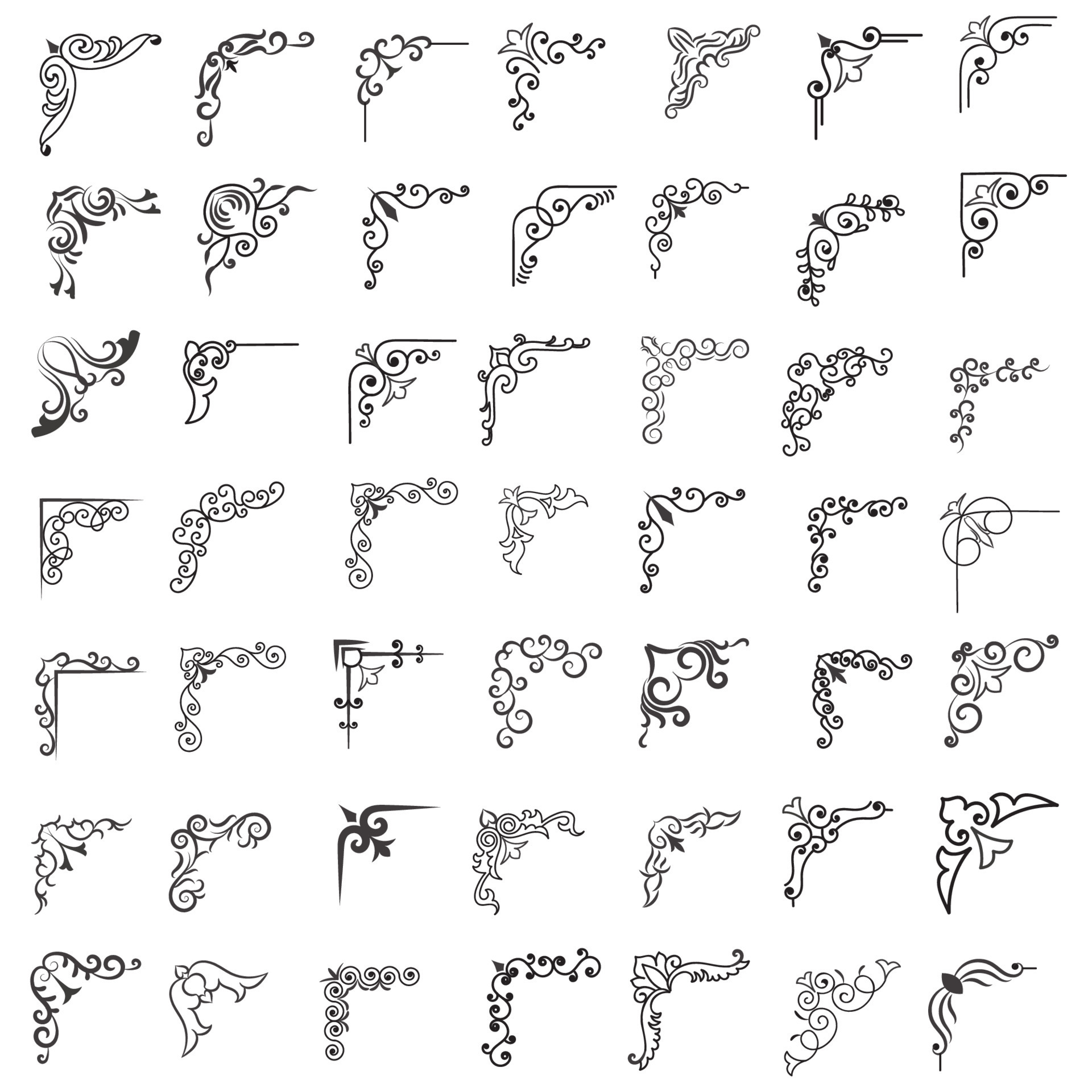 Vector illustration of decorative corner frame set. Set Hand Draw of ...