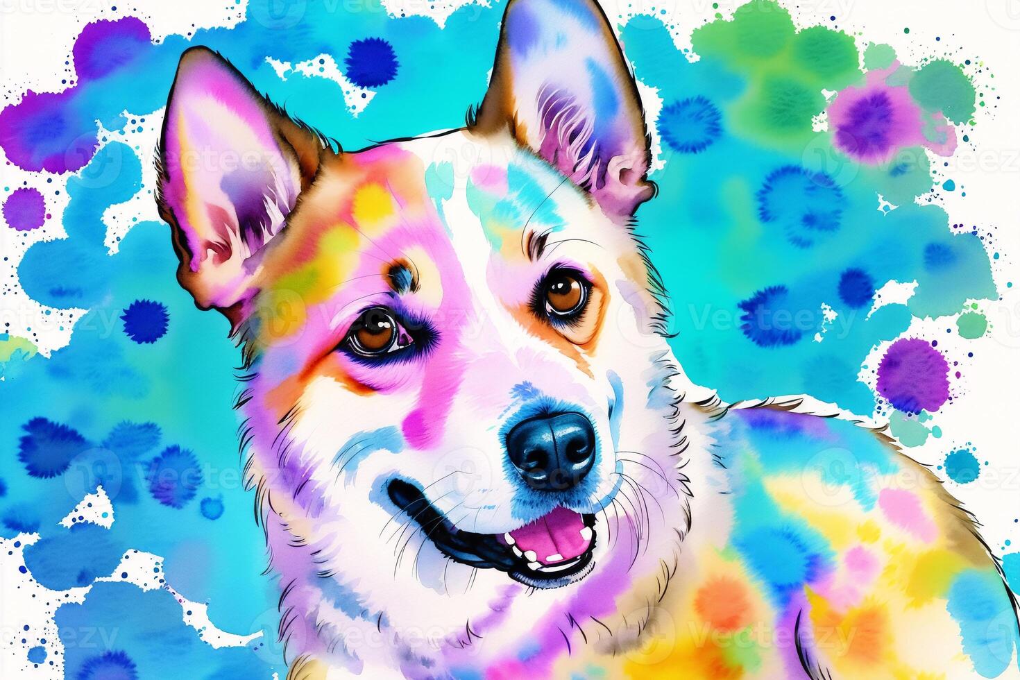 Watercolor painting of the Aidi Dog. The Majestic Aidi the Guardian of the Atlas Mountains. photo