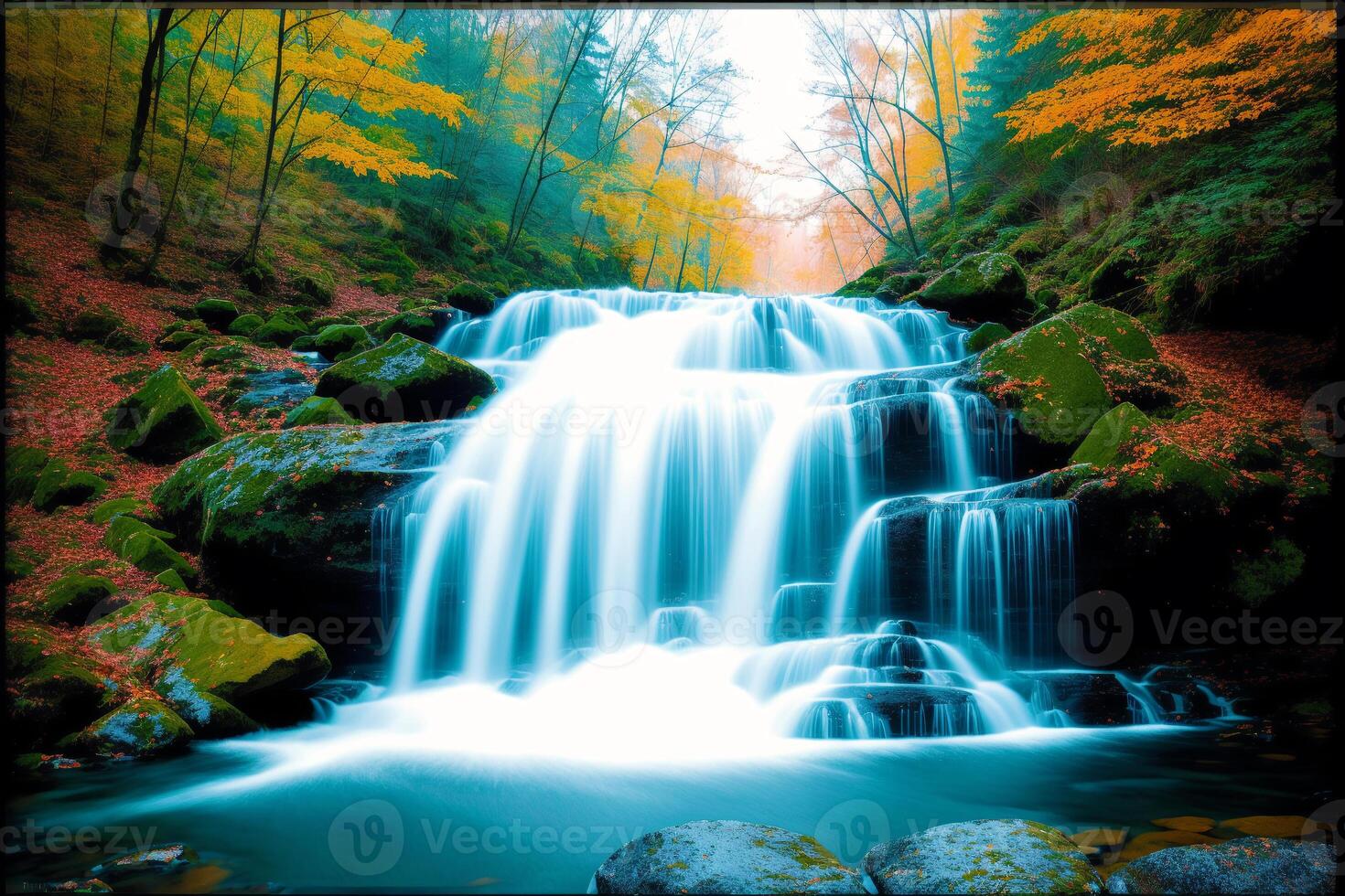 A painting of a waterfall on the watercolor background. Watercolor paint. Digital art, photo