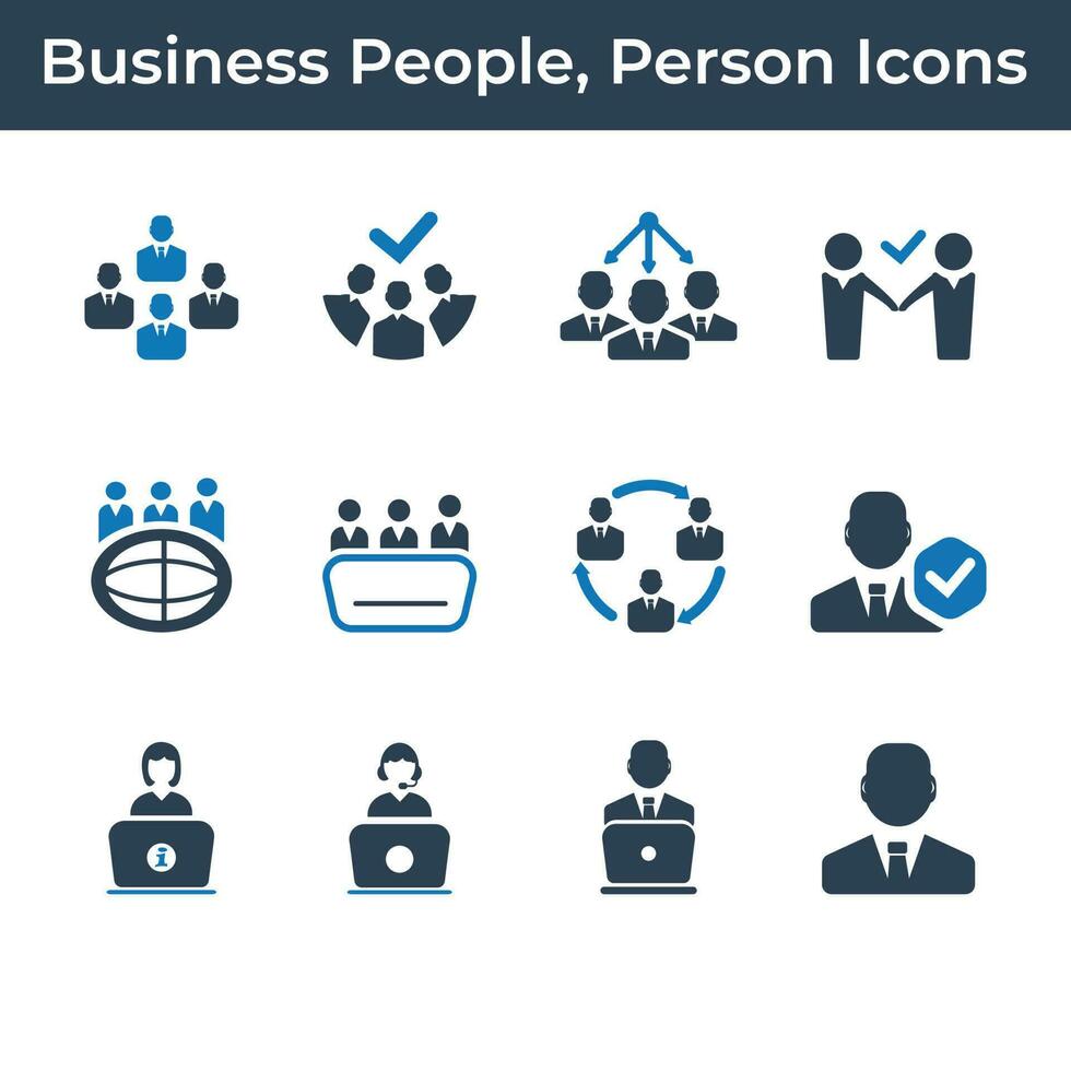 Business people, person flat icon set with blue color vector