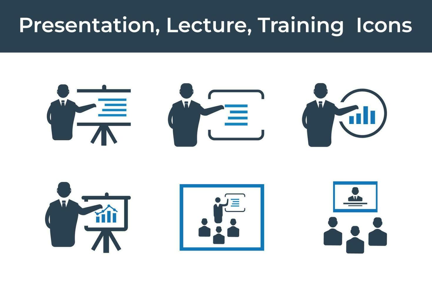 Presentation, lecture, training flat icon set vector