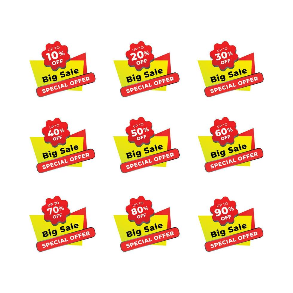 Big sale Special offer discount colorful sticker with up to 10 to  90 percent off collection vector