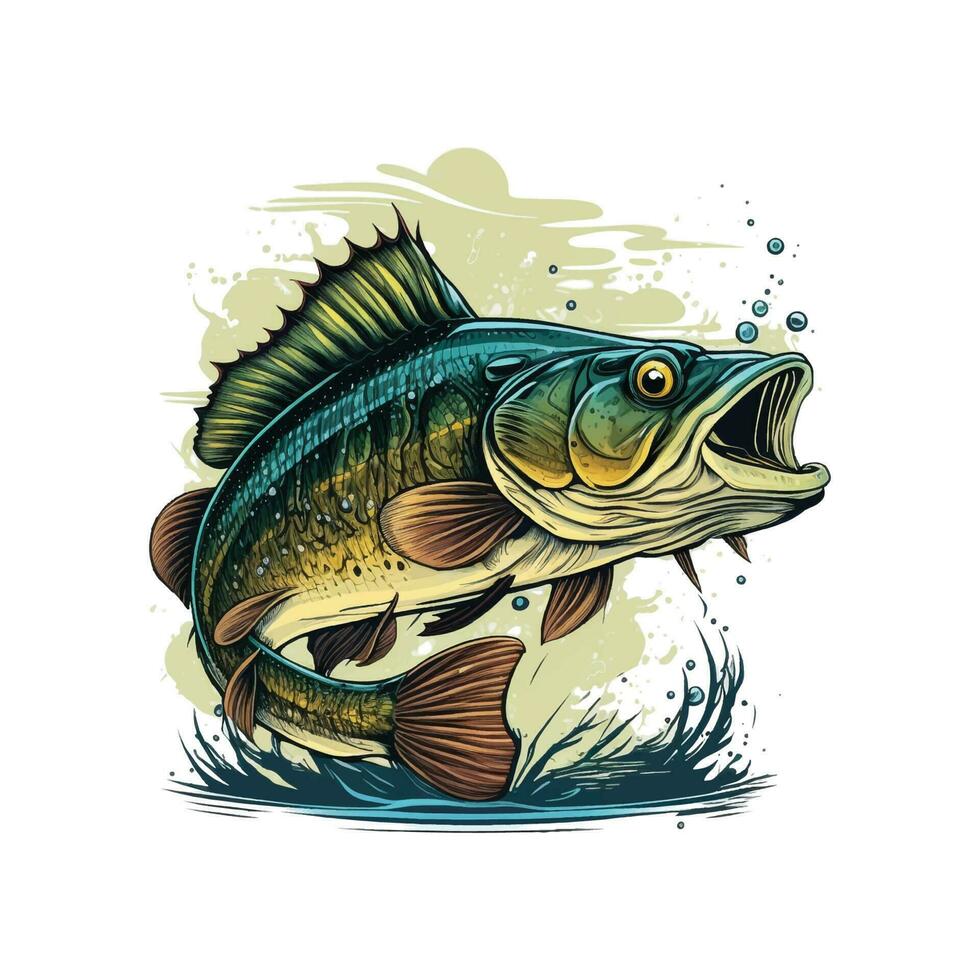 Big bass fish vector cartoon for t-shirt, Big bass fish t-shirt design