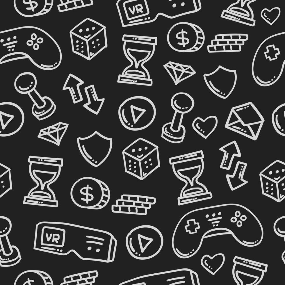 hand drawn game equipment seamless pattern on chalkboard 24220901