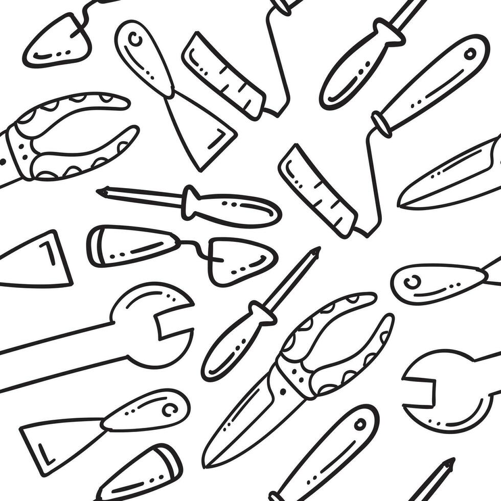hand drawn construction tool seamless pattern vector