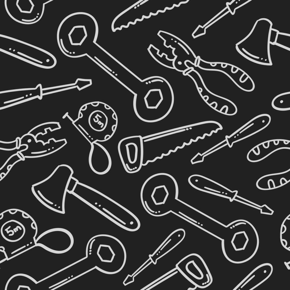 hand drawn construction tool seamless pattern on chalkboard vector