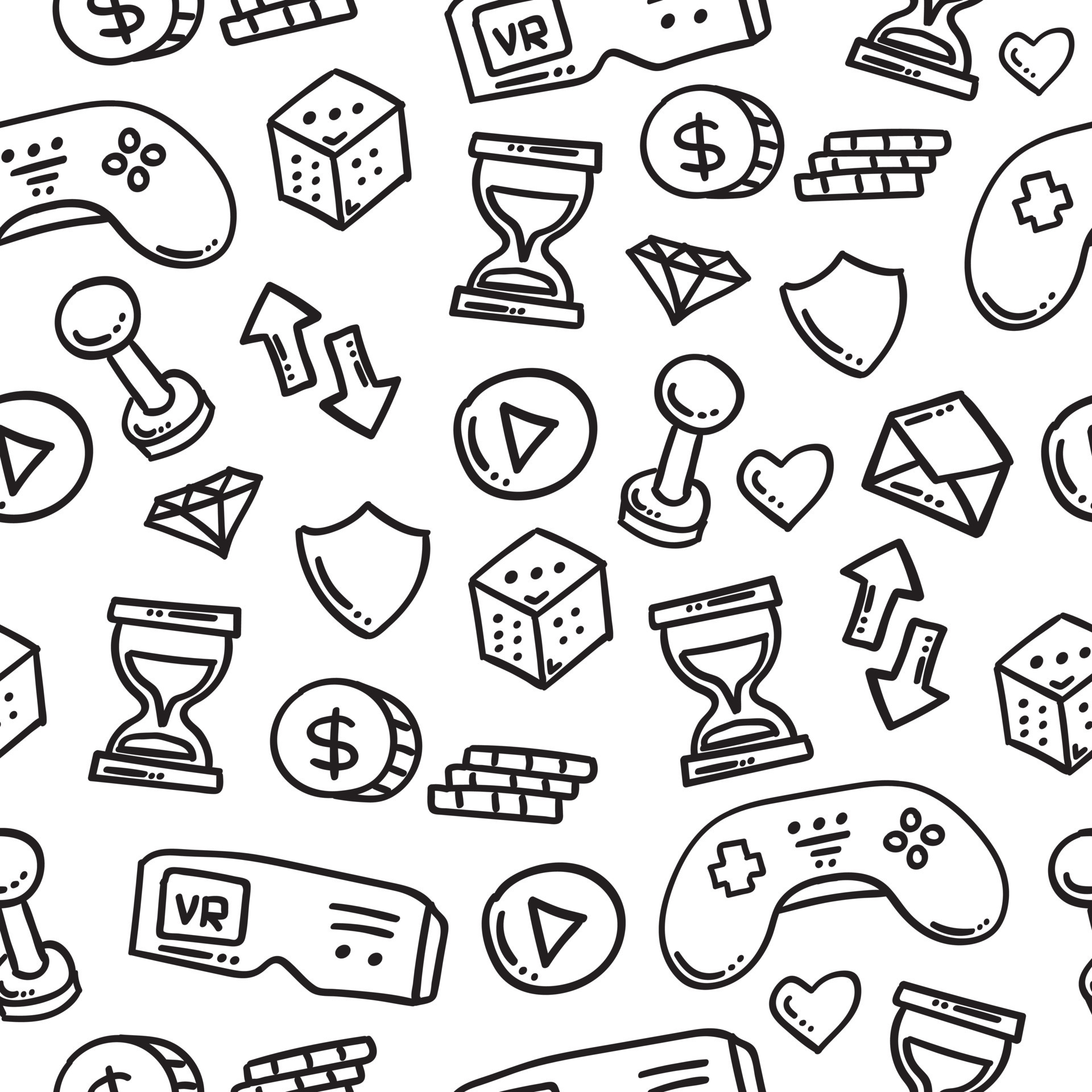 Premium Vector  Hand drawn game seamless pattern