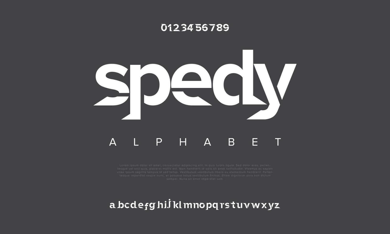 Spedy abstract digital technology logo font alphabet. Minimal modern urban fonts for logo, brand etc. Typography typeface uppercase lowercase and number. vector illustration