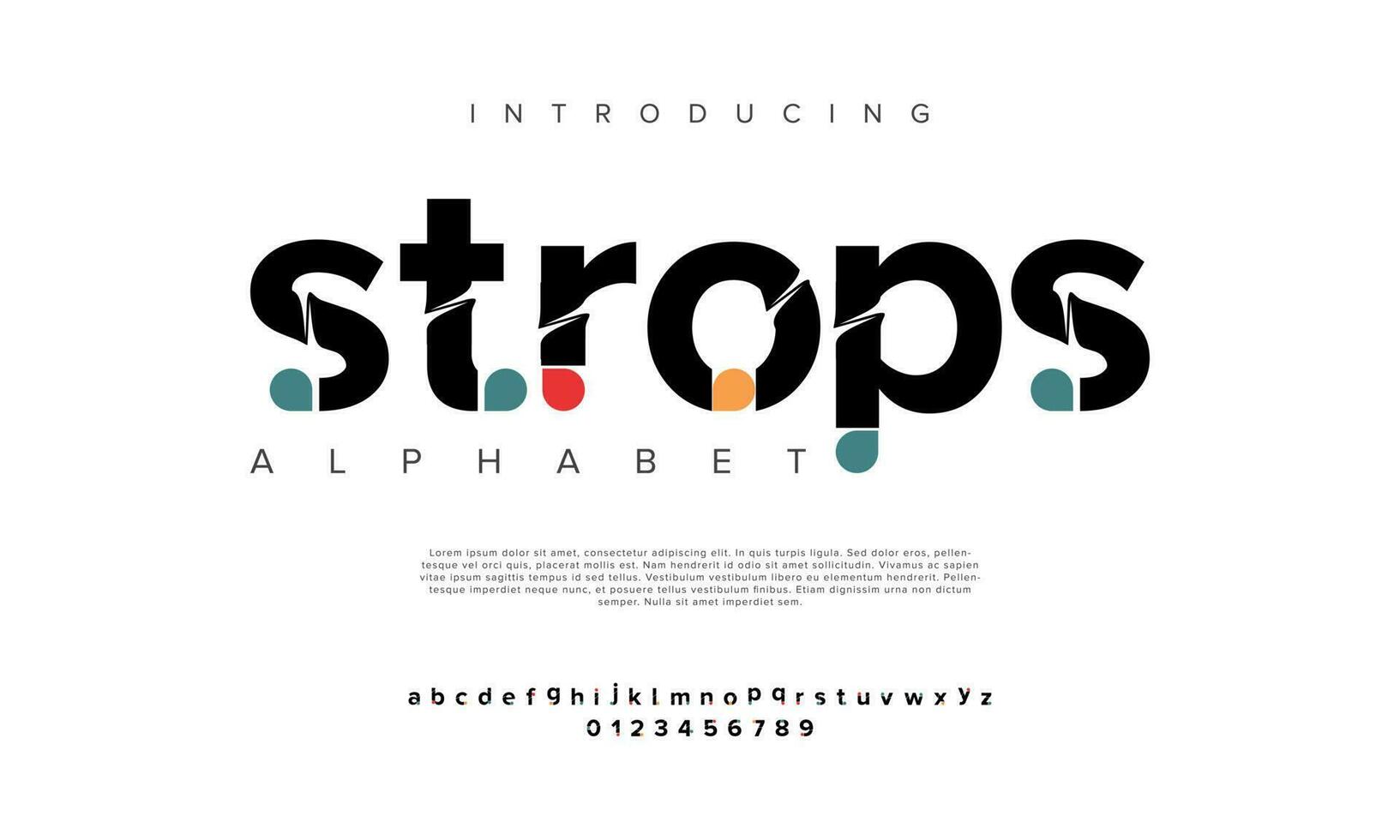 Strops abstract digital technology logo font alphabet. Minimal modern urban fonts for logo, brand etc. Typography typeface uppercase lowercase and number. vector illustration