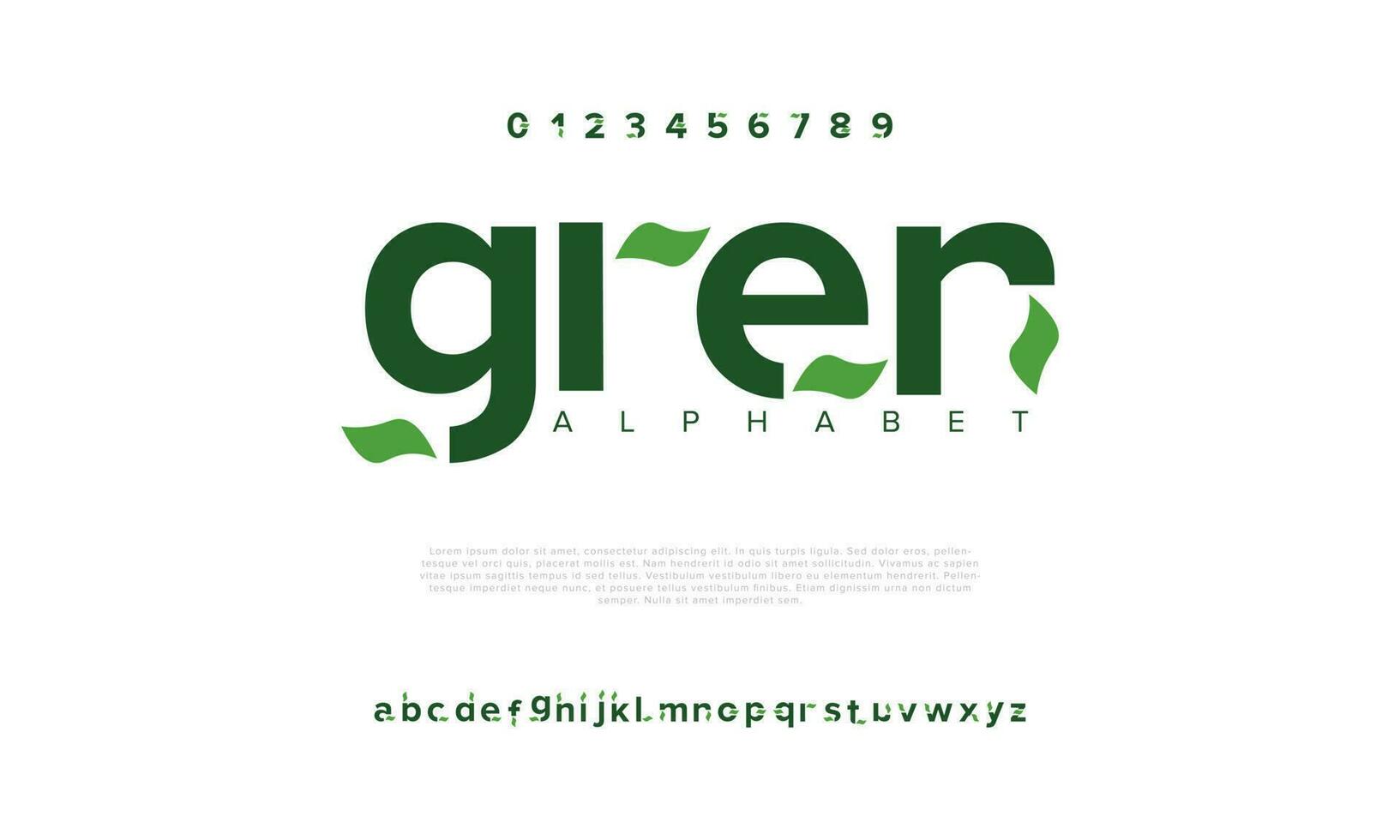 Green nature abstract digital technology logo font alphabet. Minimal modern urban fonts for logo, brand etc. Typography typeface uppercase lowercase and number. vector illustration