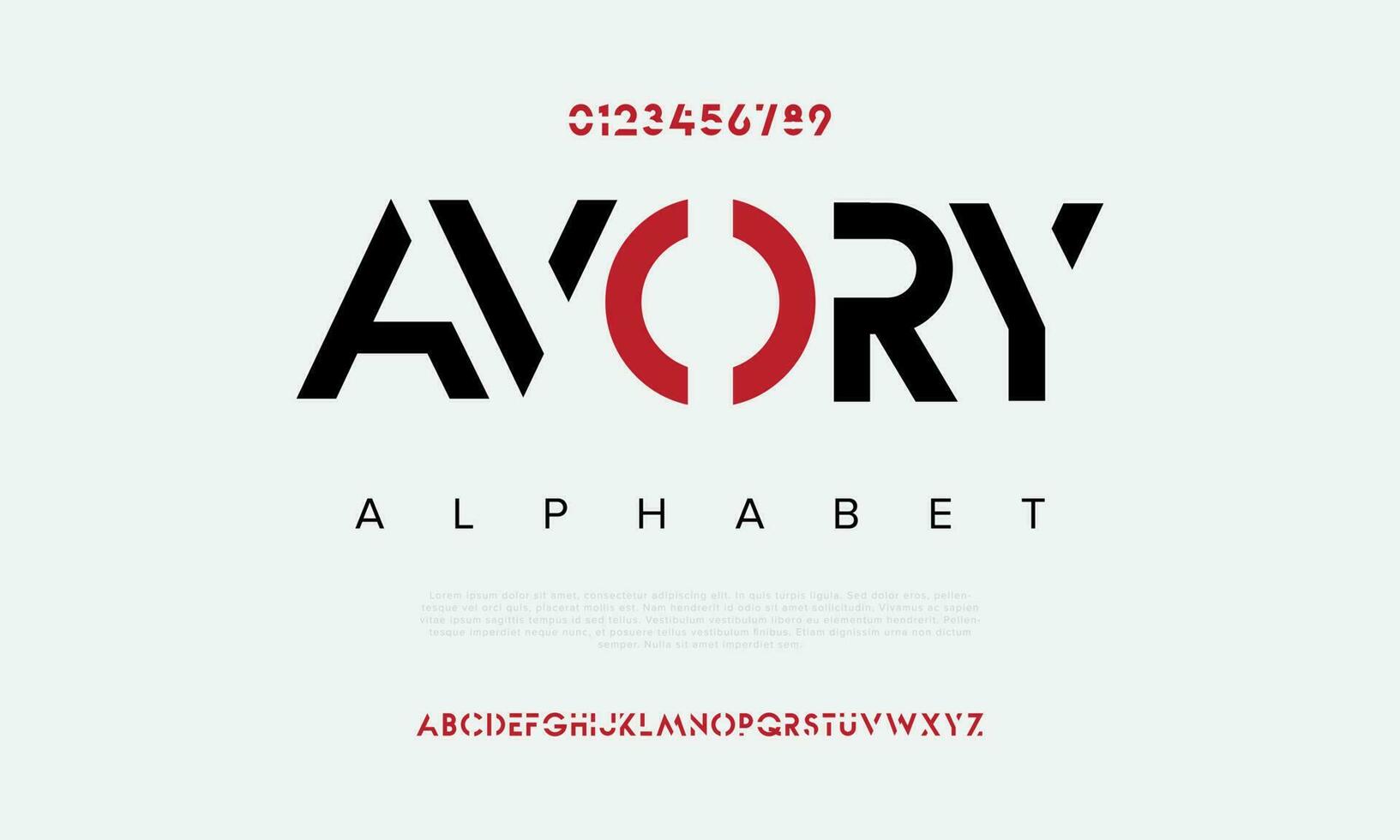 Avory abstract digital technology logo font alphabet. Minimal modern urban fonts for logo, brand etc. Typography typeface uppercase lowercase and number. vector illustration