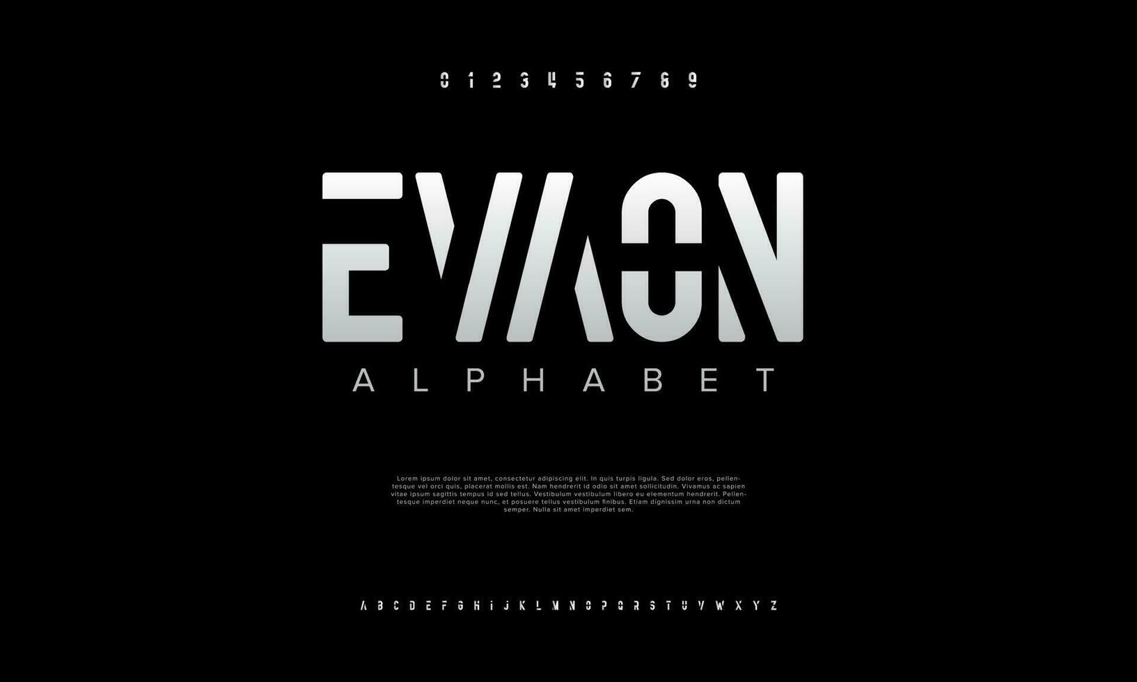 Evaon abstract digital technology logo font alphabet. Minimal modern urban fonts for logo, brand etc. Typography typeface uppercase lowercase and number. vector illustration