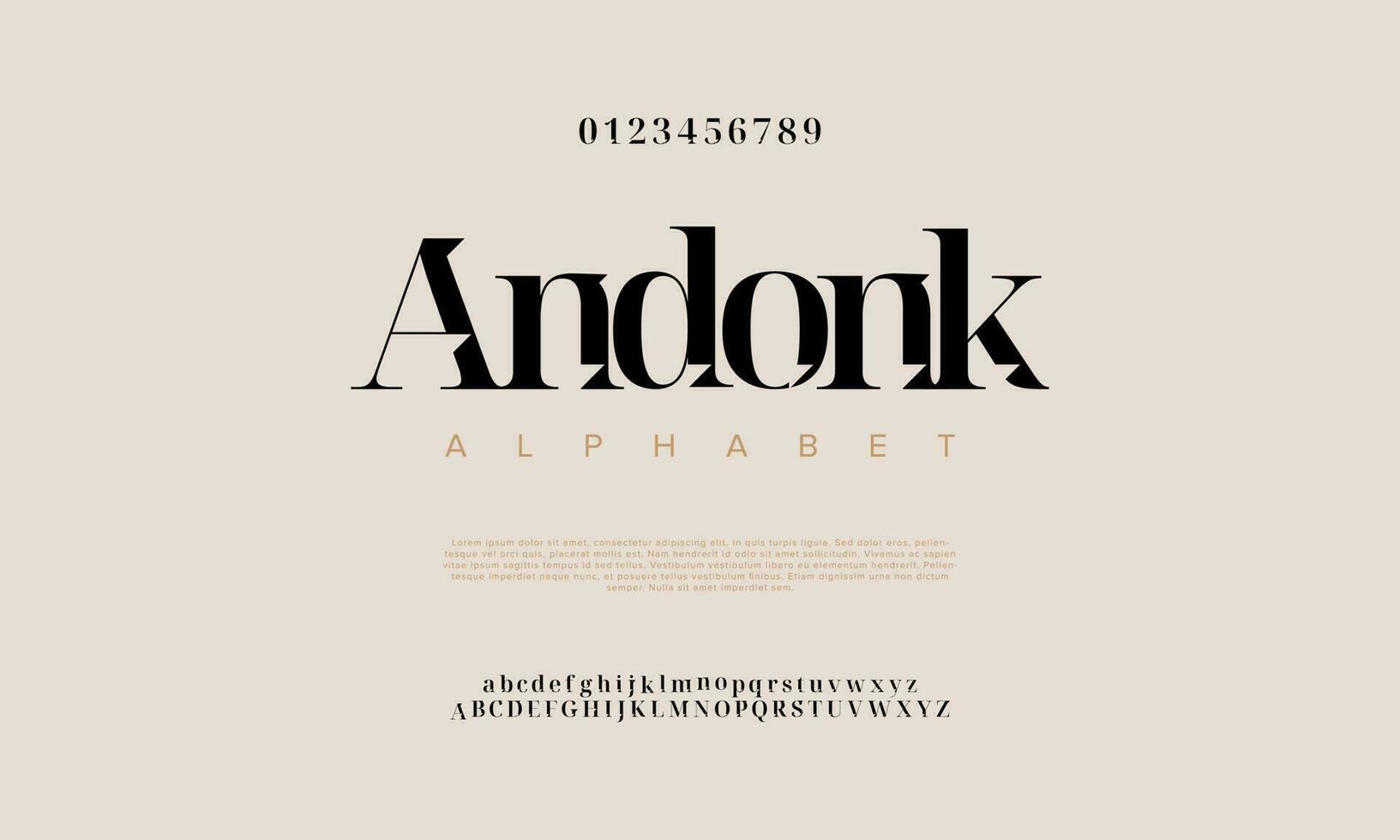 Andonk abstract digital technology logo font alphabet. Minimal modern urban fonts for logo, brand etc. Typography typeface uppercase lowercase and number. vector illustration