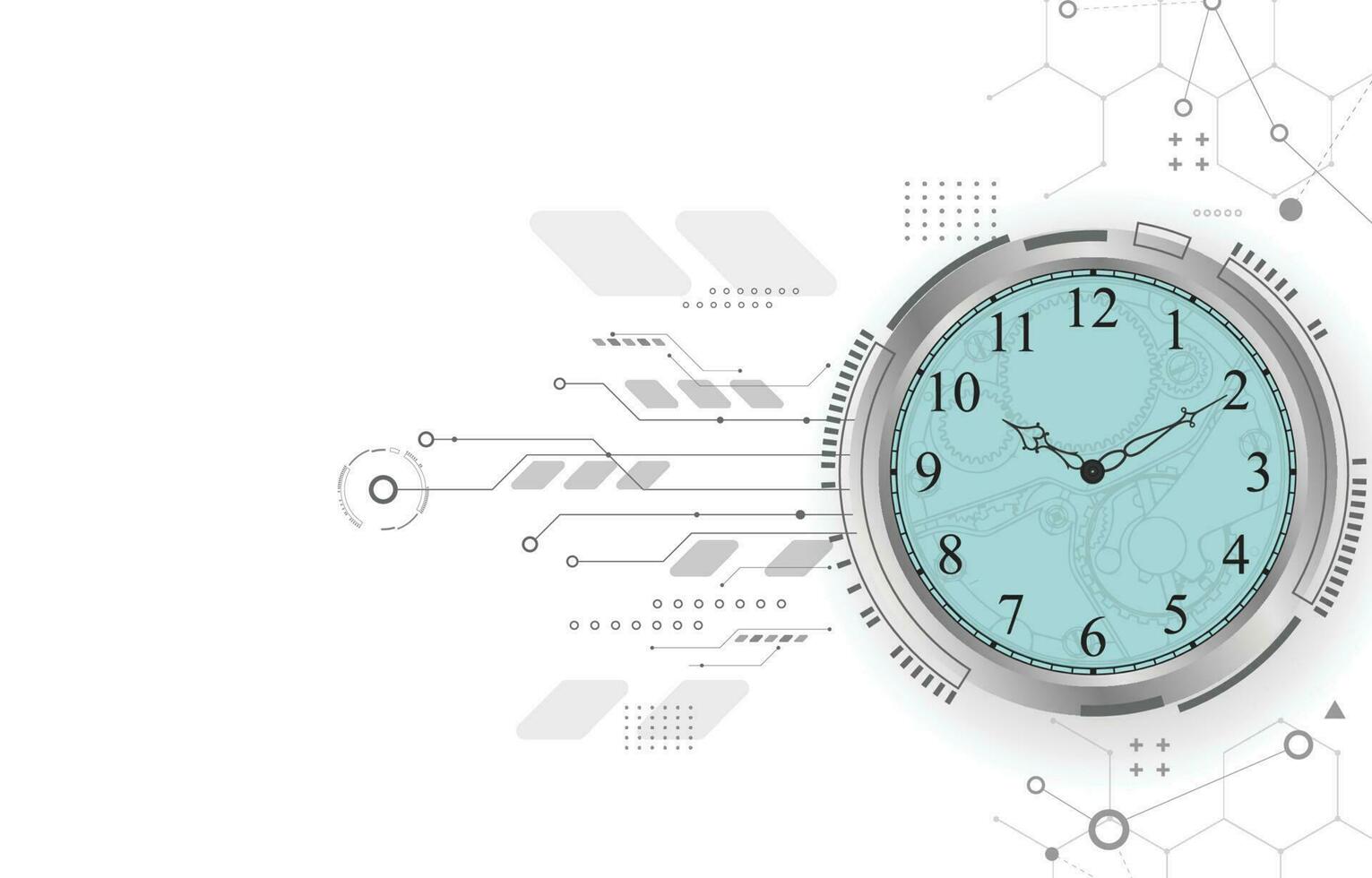 white technology backgroud.analog clock concept.white wallpaper.computer network. vector