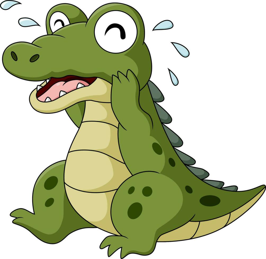 Cute baby crocodile cartoon sitting and crying vector
