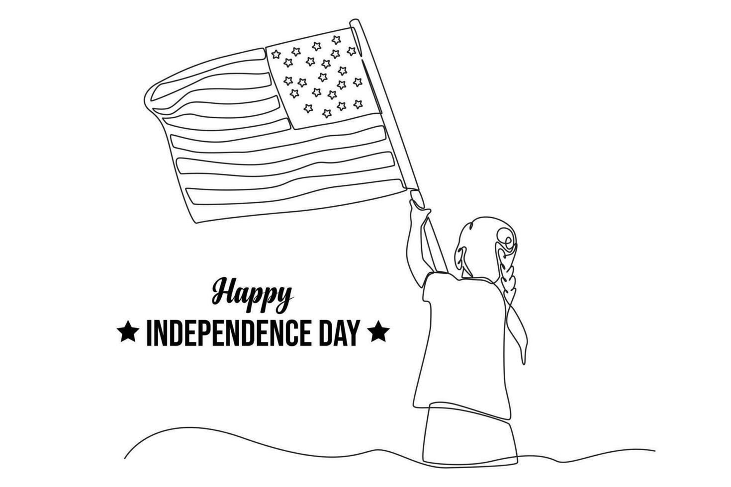 Continuous one line drawing 4th of July. Happy Independence Day concept. Single line draw design vector graphic illustration.