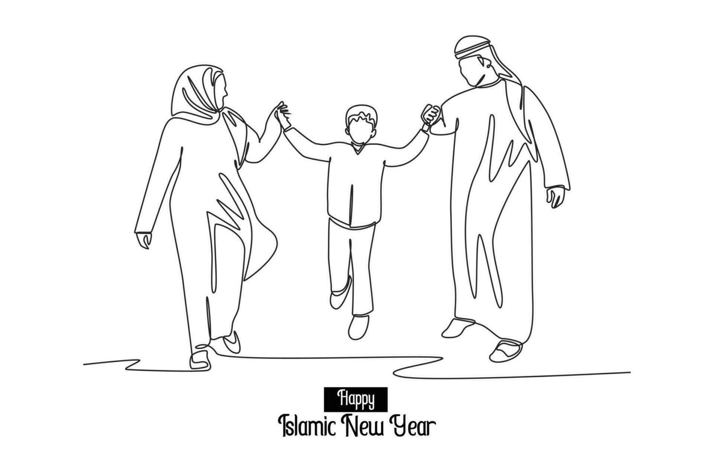 Continuous one line drawing Happy Islamic new Year concept. Single line draw design vector graphic illustration.
