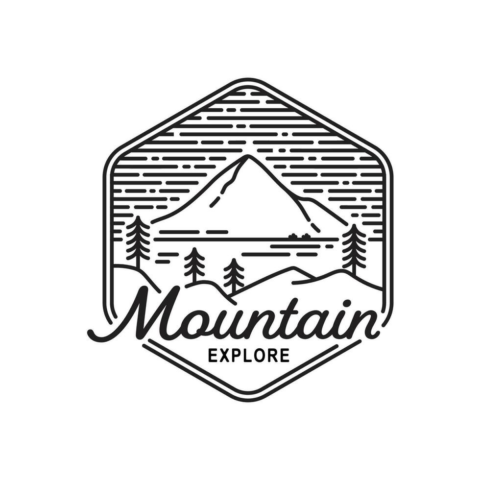 mountain logo simple creative line art style hill with hexagon shape vector illustration