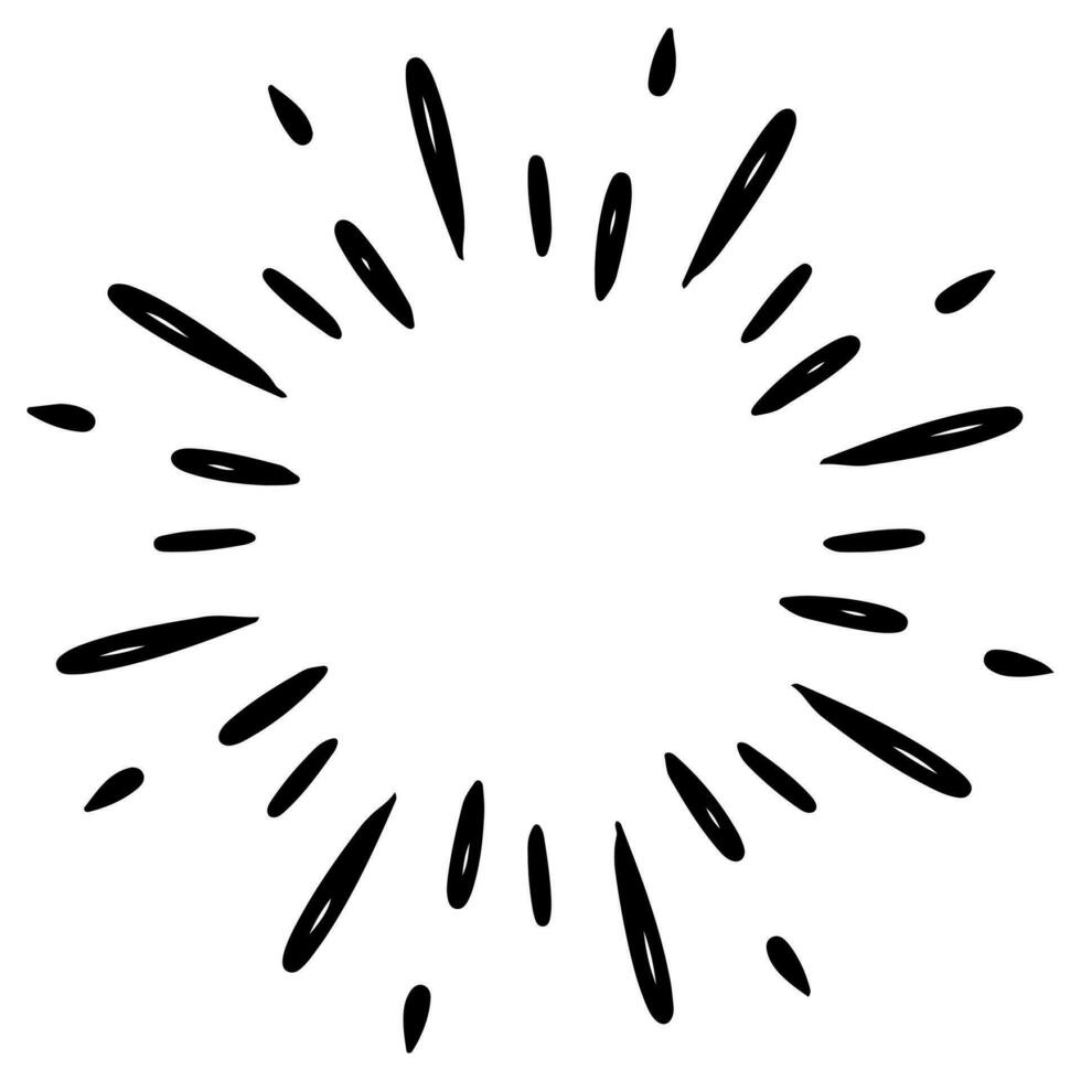 Doodle sketch style of Starburst, sunburst, Element Fireworks Black Rays. Comic explosion effect. Radiating, radial lines. cartoon hand drawn illustration for concept design. vector