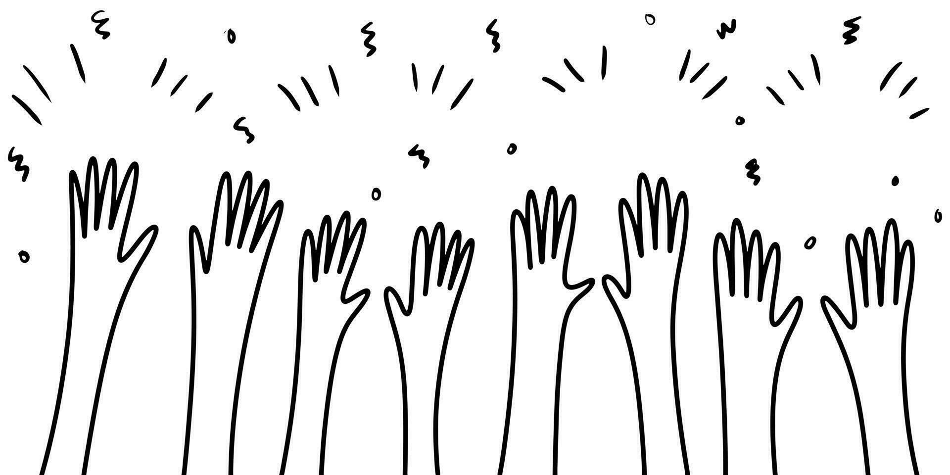 Applause hand draw, doodle clapping ovation. thumbs up gesture isolated on white background , vector illustration.