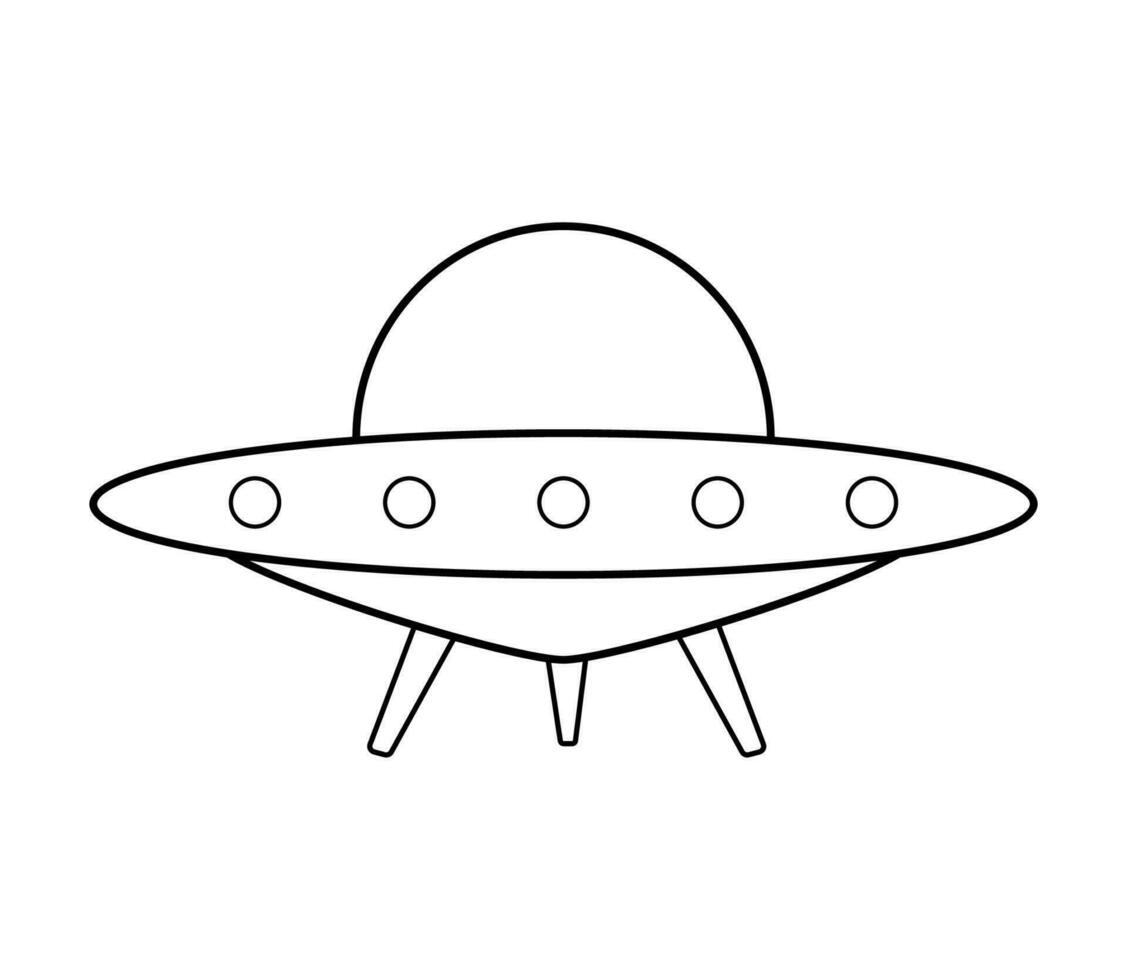 Ufo Outline Icon. Vector line childish Illustration isolated on white background.