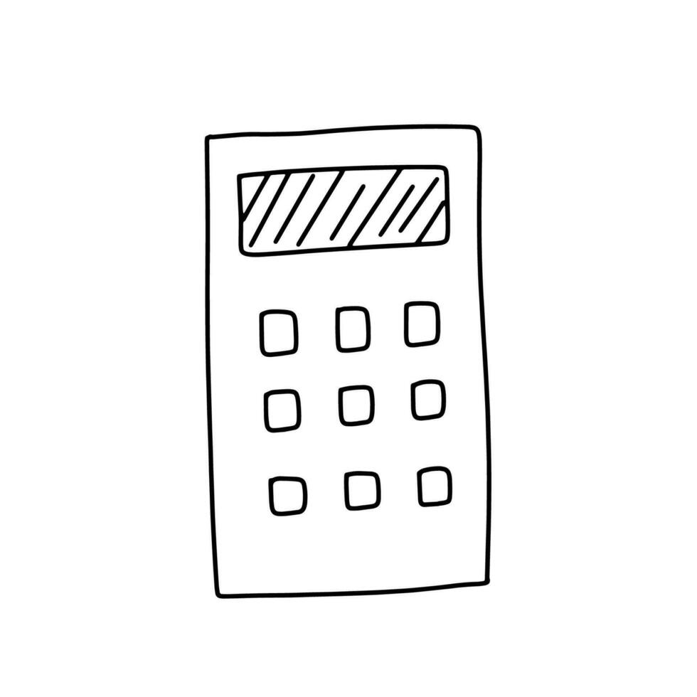 Doodle calculator icon. Vector outline illustration