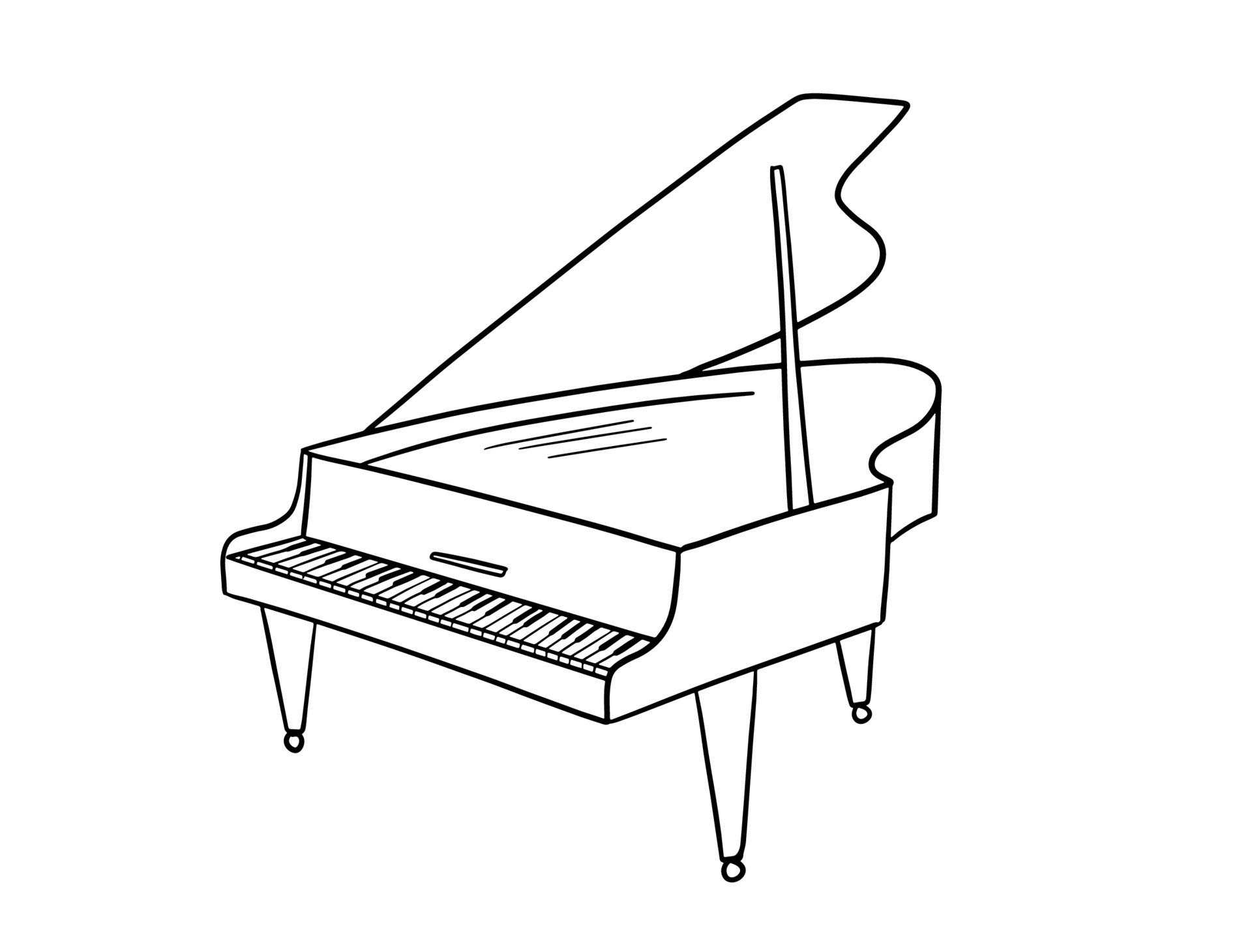 Grand piano. Vector doodle outline illustration. Musical instrument