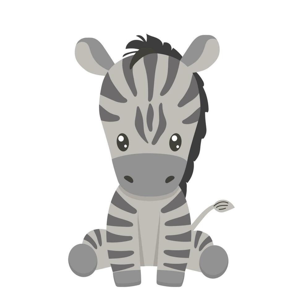 Cute zebra in cartoon style. Vector baby animal isolated on white background.