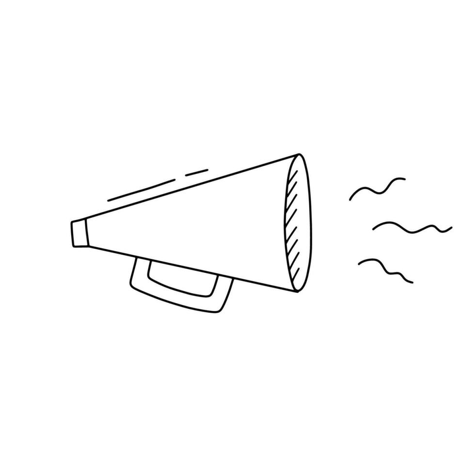 Megaphone doodle outline icon. Hand drawn mouthpiece isolated on white vector