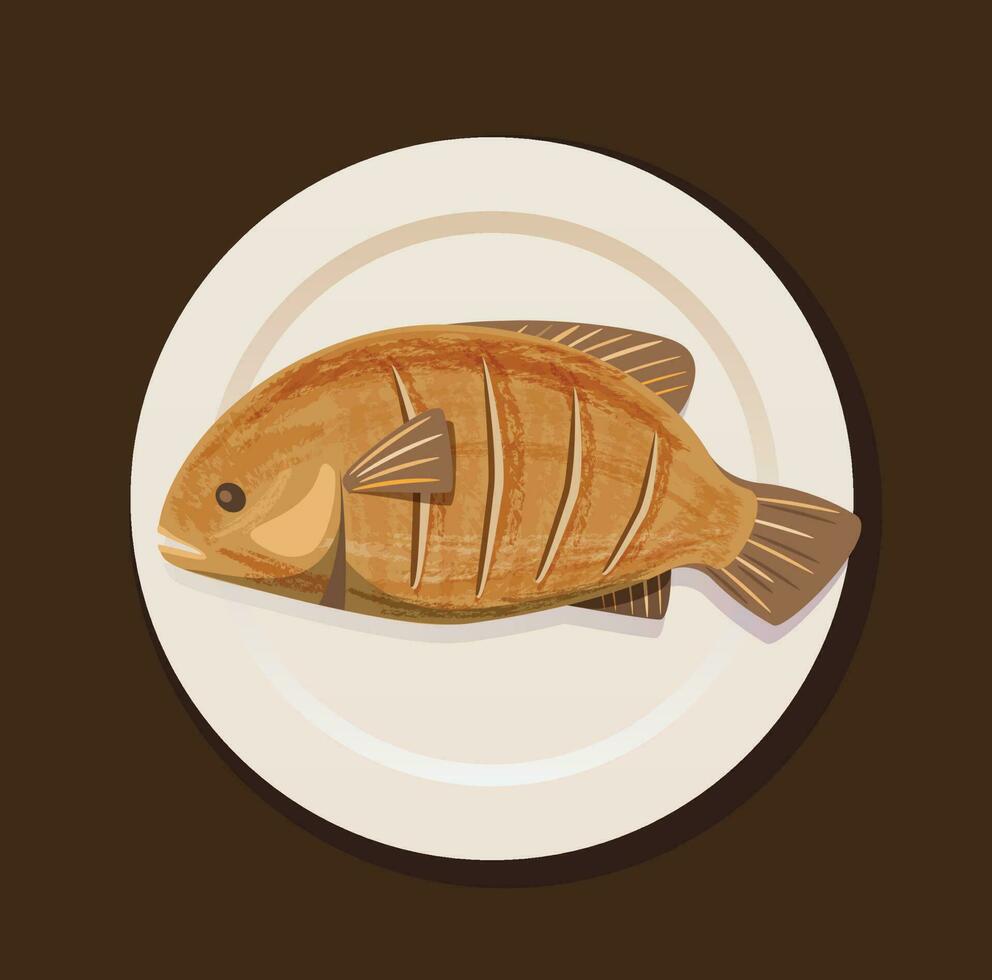 fried fish seafood vector illustration