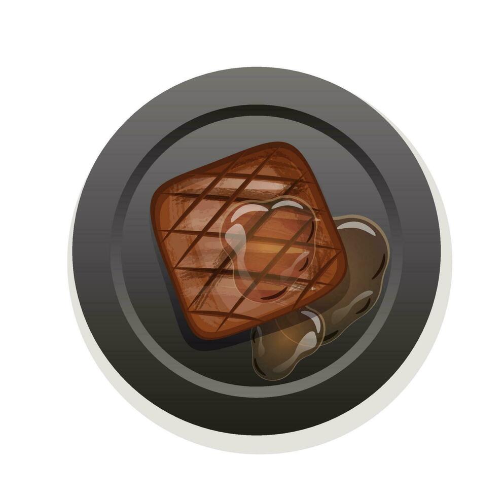 Juicy tasty steak on a black plate vector illustration