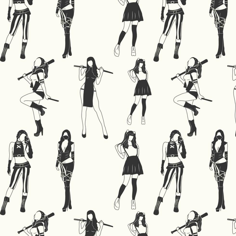 Seamless pattern with Cosplay beautiful women with suit . vector