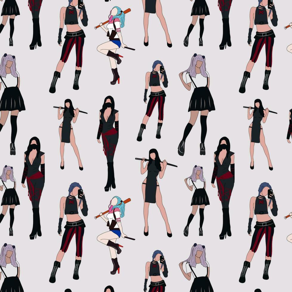 Seamless pattern with Cosplay beautiful women with suit . vector